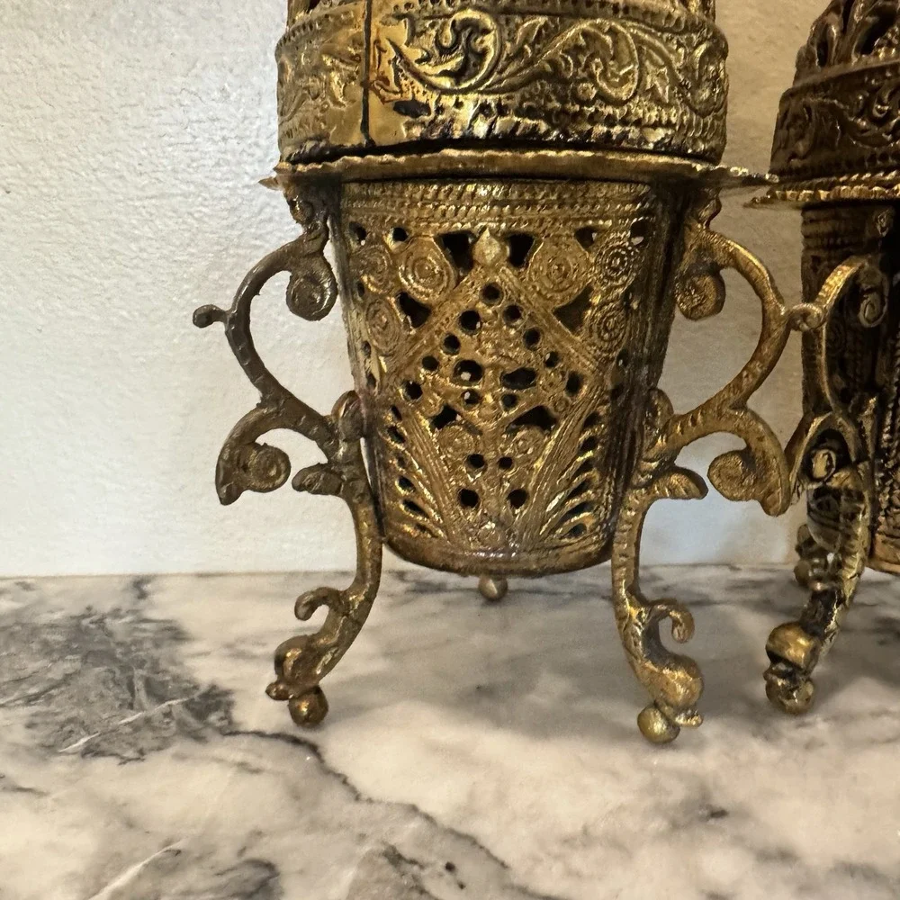 Set 3 Vintage Solid Brass Greek / Orthodox Tabletop Incense  Burners ~ Thuribles